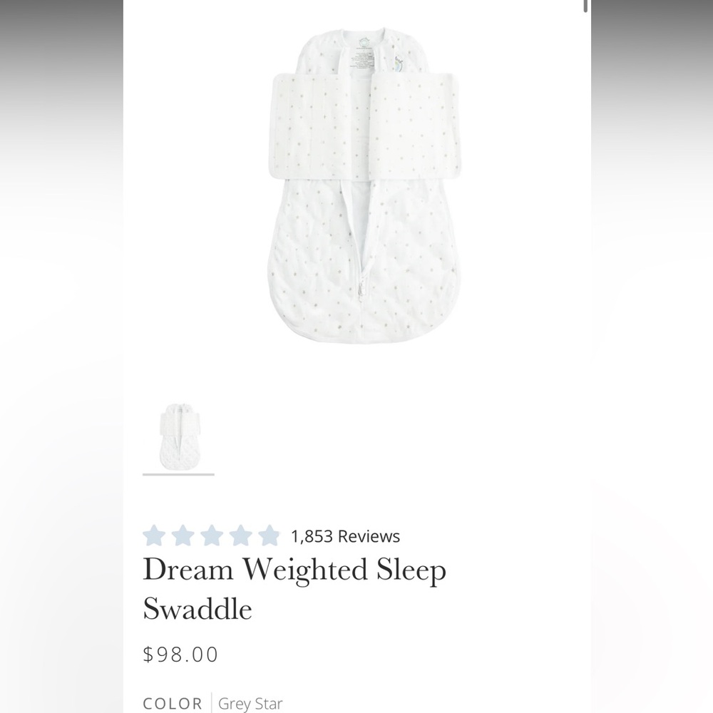 Dream Weighted Sleep Swaddle NWT 0-6 Grey Stars